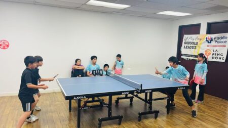 Raymond Fang & Aaron Xiao (left) vs. Athena Tsao & Austin Tsao (right)